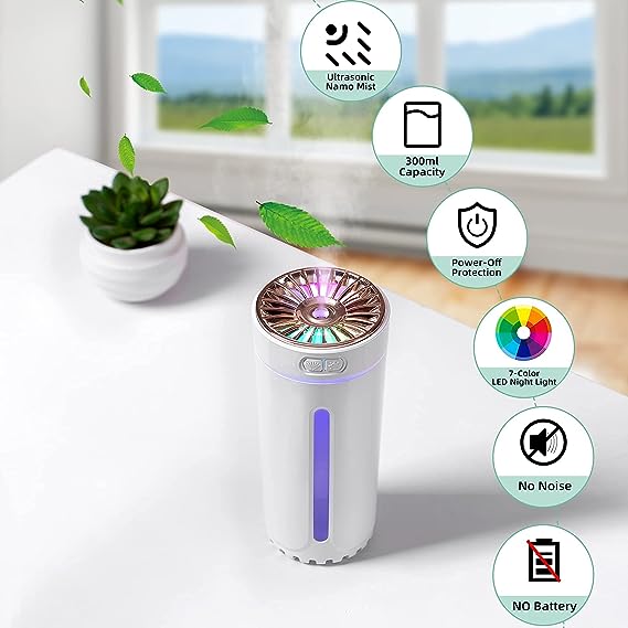 Wireless Air Humidifier800mAh USB Rechargeable | Silent Colorful Diffuser