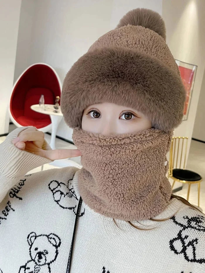 Windproof Fuzzy Beanie Scarf Hat