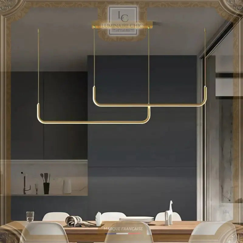 Elegant suspended chandelier in black or gold aluminum / Modern minimalist design